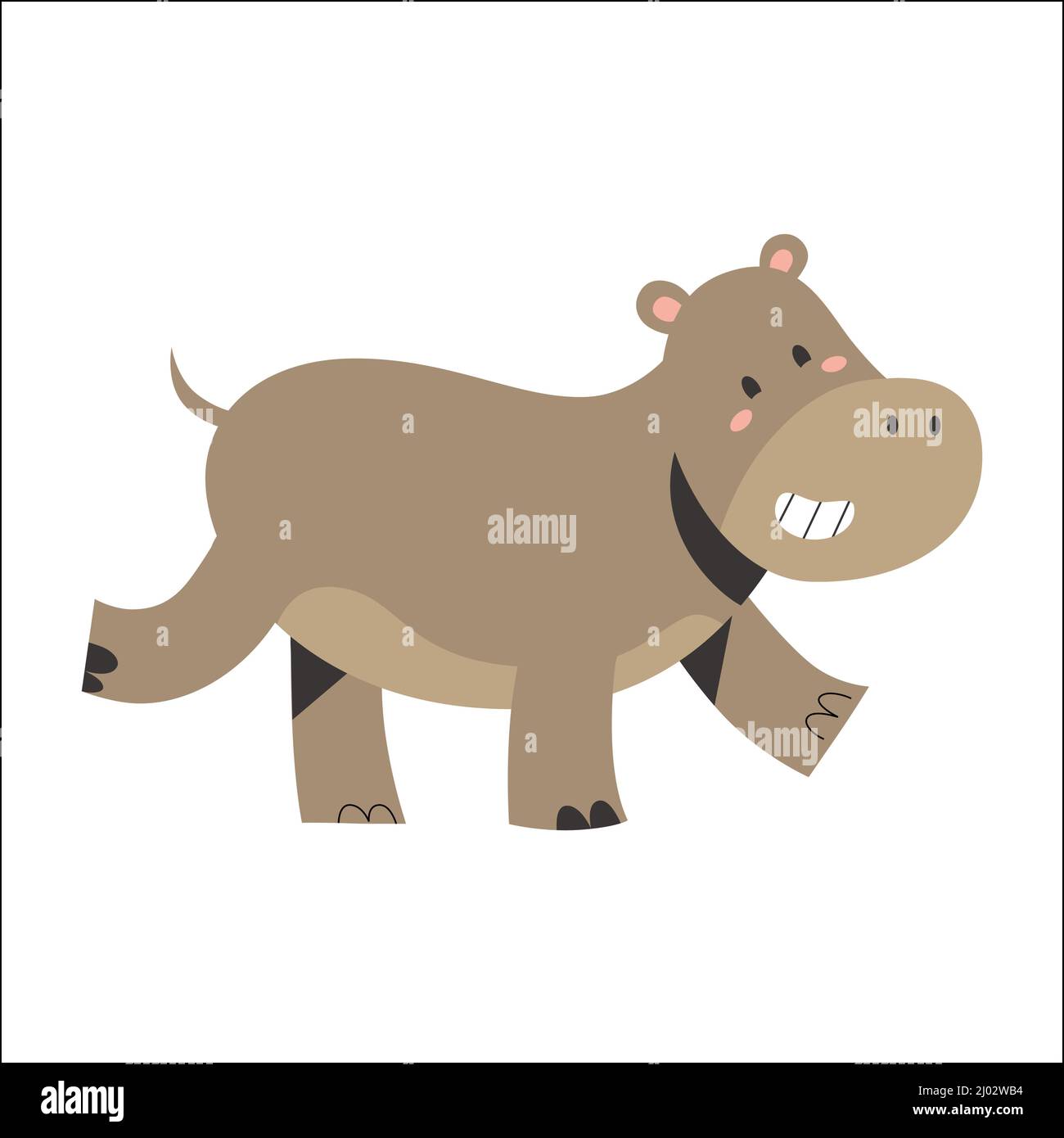 Hippo animal, drôle hippotamus mignon avec l'expression du visage danse et sourire, animal africain, dessin vectoriel plat Illustration de Vecteur