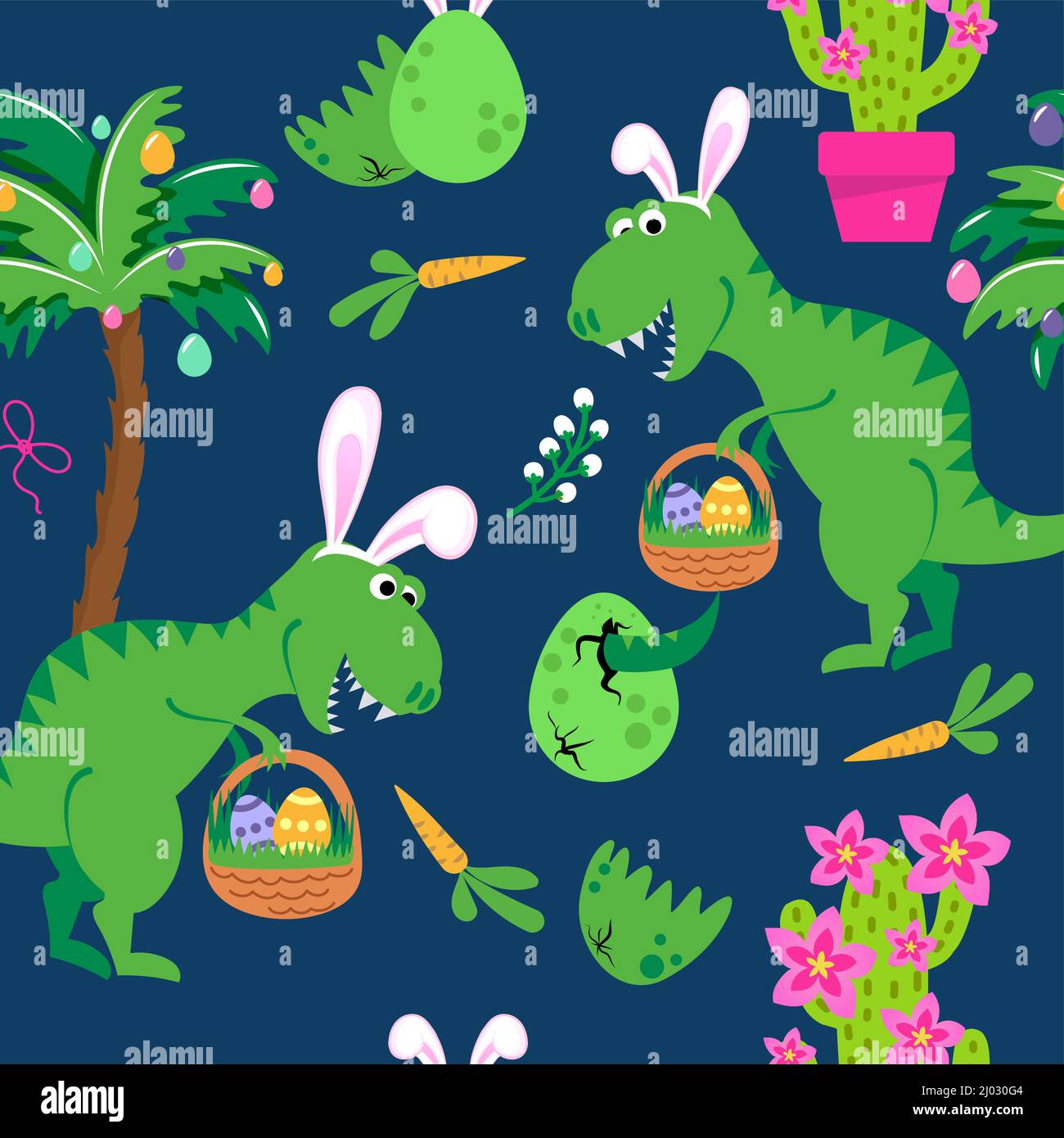 Dino Pâques chasse aux œufs - drôle de dessin animé dinosaures, os, et oeufs. Mignon t rex, personnages. Ensemble de dessin de caniche pour enfants. Bon pour textil Illustration de Vecteur