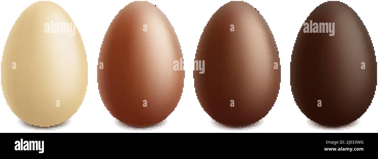 Œufs au chocolat de pâques réalistes, œufs blancs, au lait et au chocolat noir. Ensemble d'illustrations vectorielles de différentes couleurs de chocolat pour les œufs de Pâques. Vacances de Pâques Illustration de Vecteur
