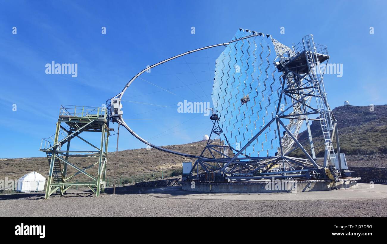 Les TÉLESCOPES MAGIC de l'Observatoire Roque de los Muchachos Banque D'Images