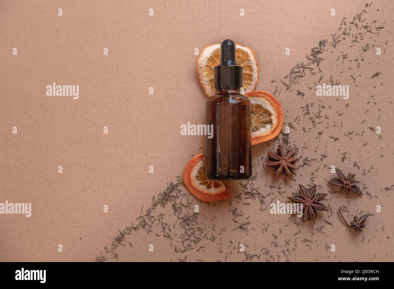 Flacon compte-gouttes en verre de sérum végétal pur pour le soin de la peau, pour un confort durable Banque D'Images