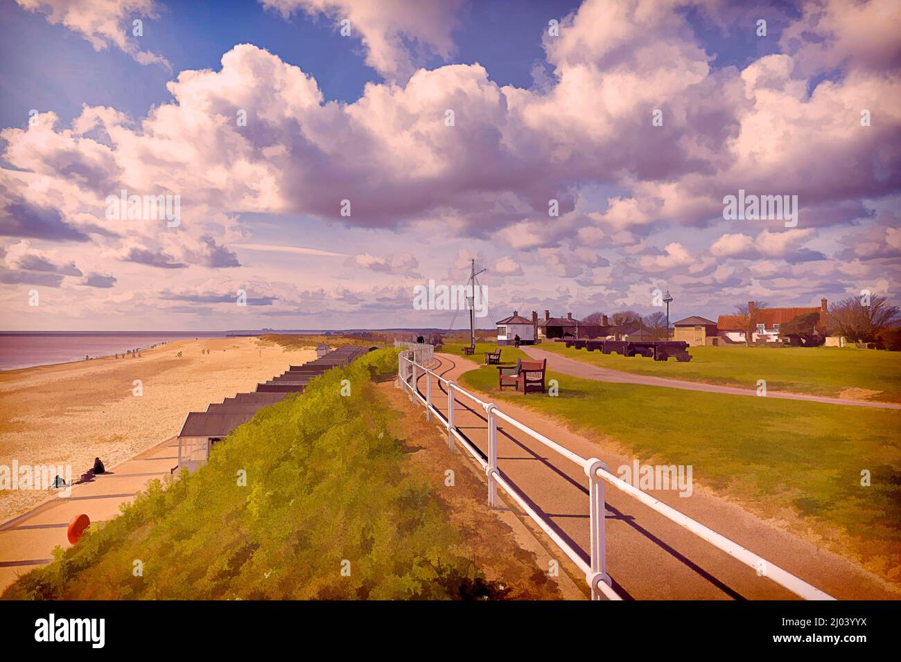 Colline du canon sur le front de mer de Southwold, Suffolk, Angleterre. Banque D'Images