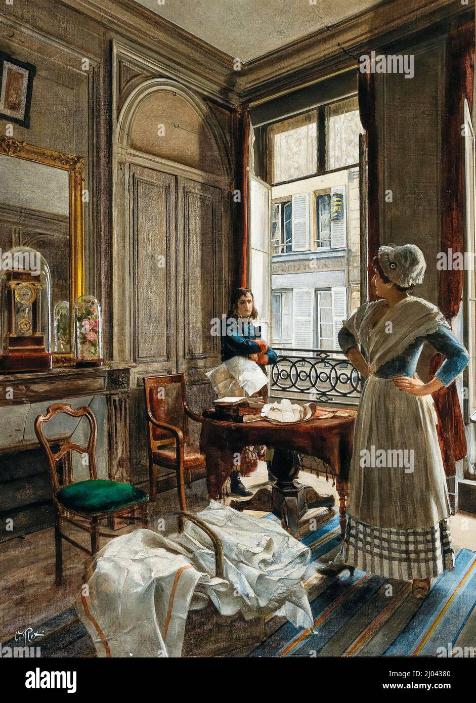 Napoléon et une Chambermaid, huile sur toile de peinture par Oscar Rex, avant 1929 Banque D'Images