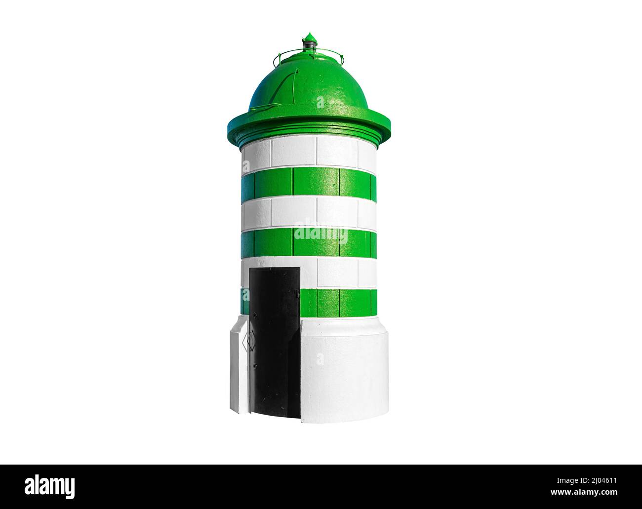 Phare du port sur fond blanc. Banque D'Images