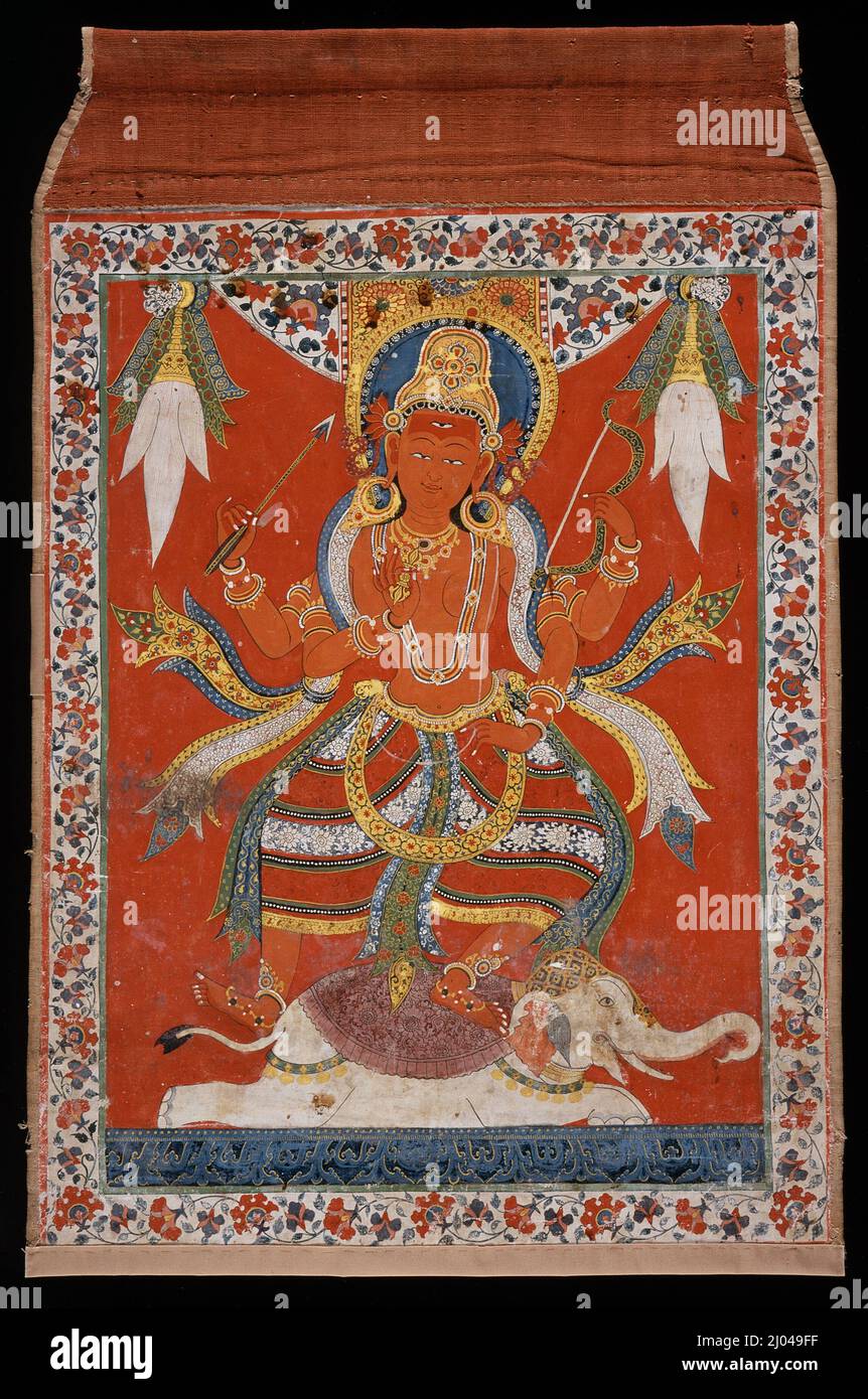 La Déesse hindoue Indrani (a); la Déesse hindoue Brahmani (b). Népal, vers 1800. Mises en plan; aquarelles. Pigments minéraux sur toile de coton Banque D'Images