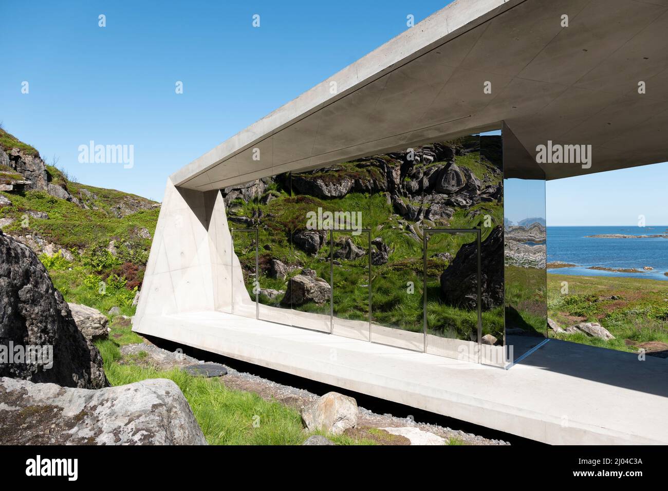 Bukkekjerka aire de repos, la Route panoramique de la Norvège, d'Andøya, Norvège Vesteralen conçu par l'architecte Morfeus Arkitekter. Banque D'Images