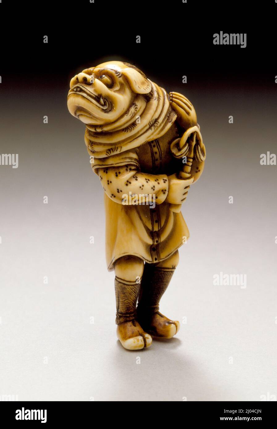 Danse du lion chinois. Nobumasa (Japon, actif au début du 19th siècle). Japon, début du 19th siècle. Costumes; accessoires. Ivoire avec coloration, sumi, inlays Banque D'Images