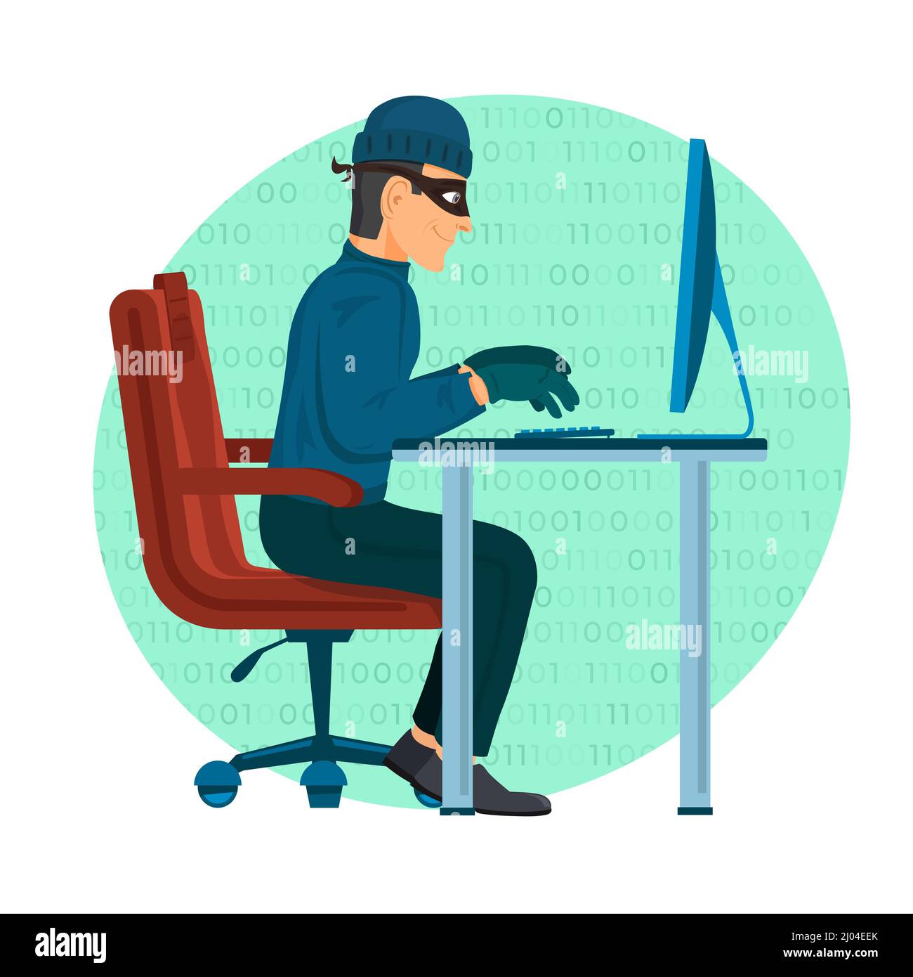 Hacker utilisation D'Un ordinateur personnel icône Vector Illustration. Concept de hacker et de technologie blanc isolé. Illustration de Vecteur