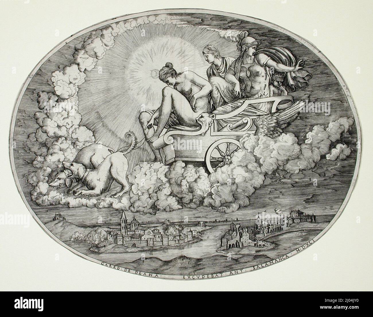 Diana et son Chariot. Marcantonio Raimondi (école de) (Italie, près de Bologne, vers 1470/1482-1527/1534). Italie, imprimé en 1541. Gravures; gravures. Gravure Banque D'Images