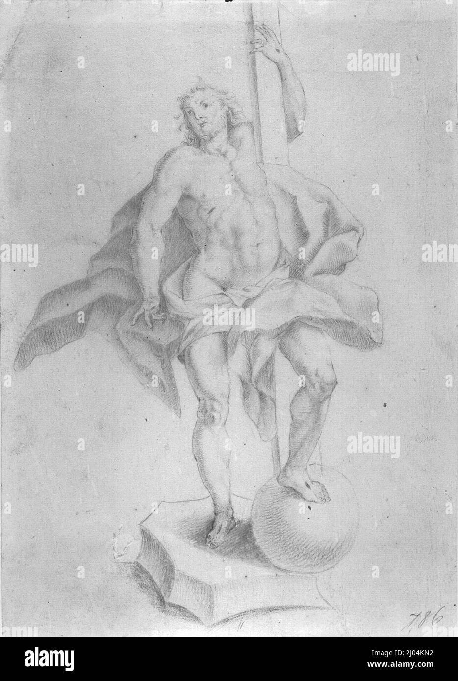 Le Christ de la Résurrection, victorieux. Italie, 18th siècle. Mises en plan. Craie rouge Banque D'Images