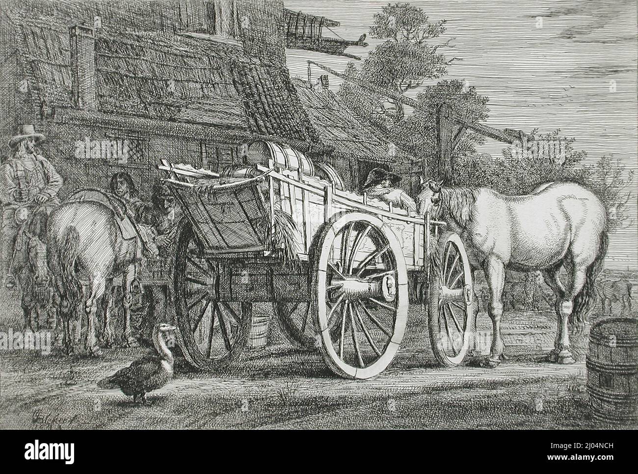 Le chariot à quatre roues. Gerrit Claesz Blecker (pays-Bas, Haarlem, actif 1625-1656). Hollande, 1643. Tirages ; gravures. Gravure Banque D'Images