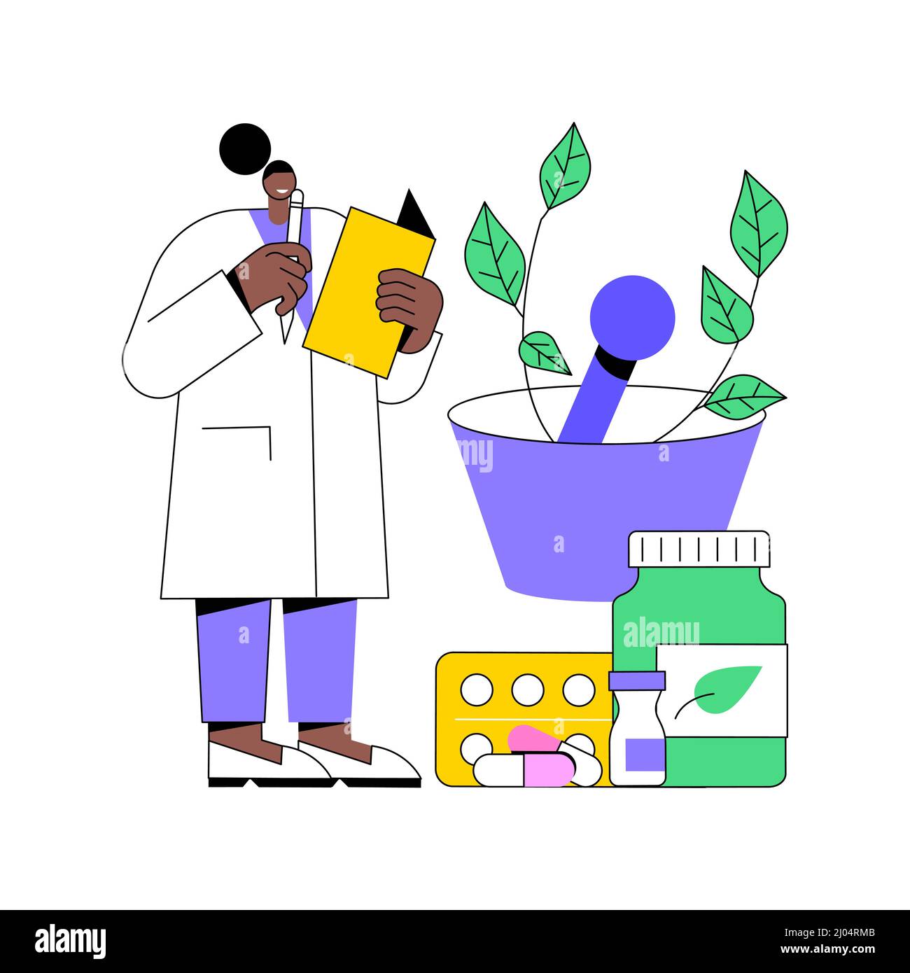 Illustration du vecteur de concept abstrait de l'homéopathie. Médecine homéopathique, traitement alternatif, approche holistique, méthode de l'homéopathie, médicament naturel, métaphore abstraite du service de santé naturopathique. Illustration de Vecteur
