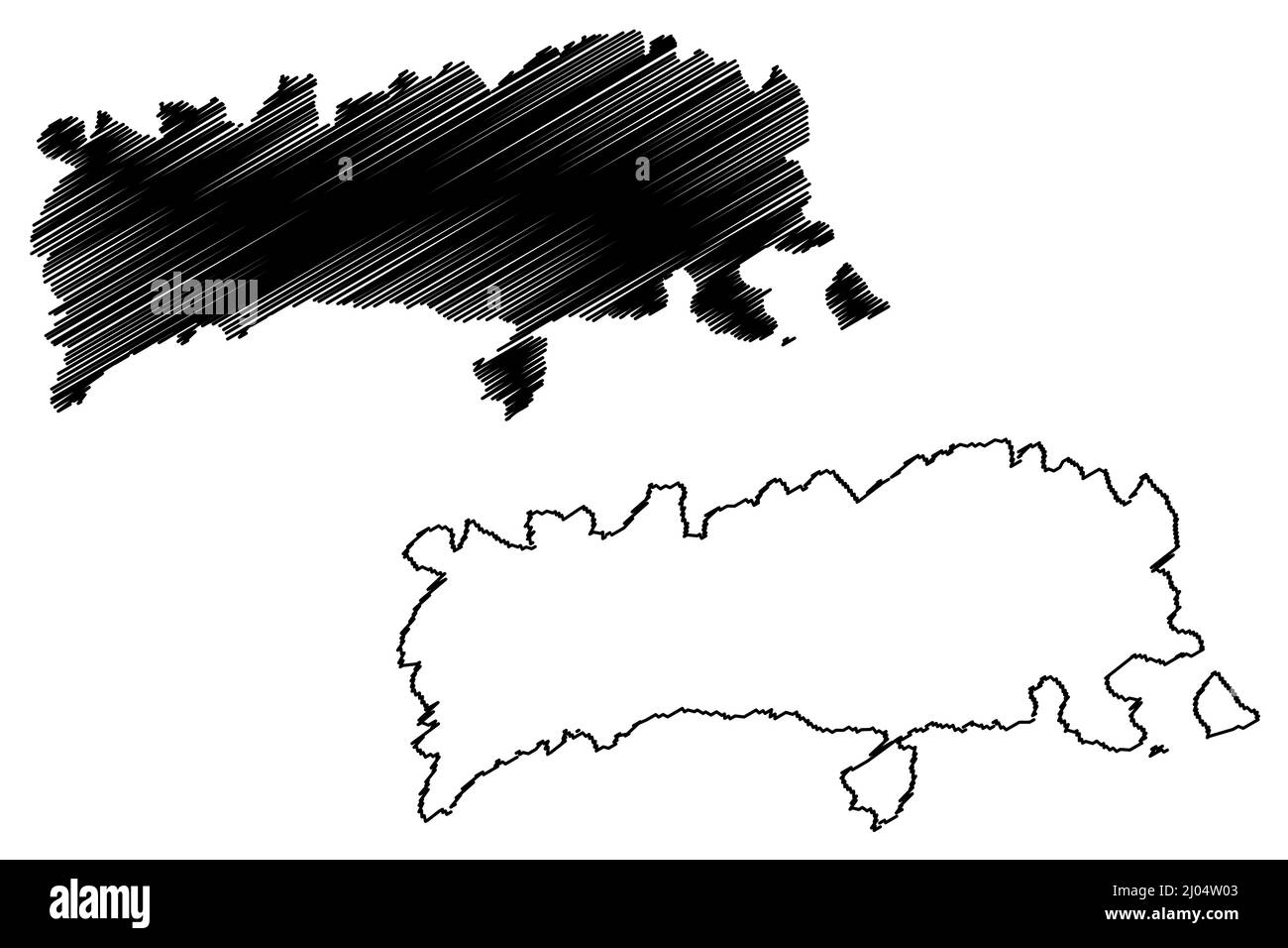 Île de Halki (République hellénique, Grèce, île grecque, archipel du Dodécanèse) carte illustration vectorielle, croquis griffés carte Chalce ou Chalki Illustration de Vecteur