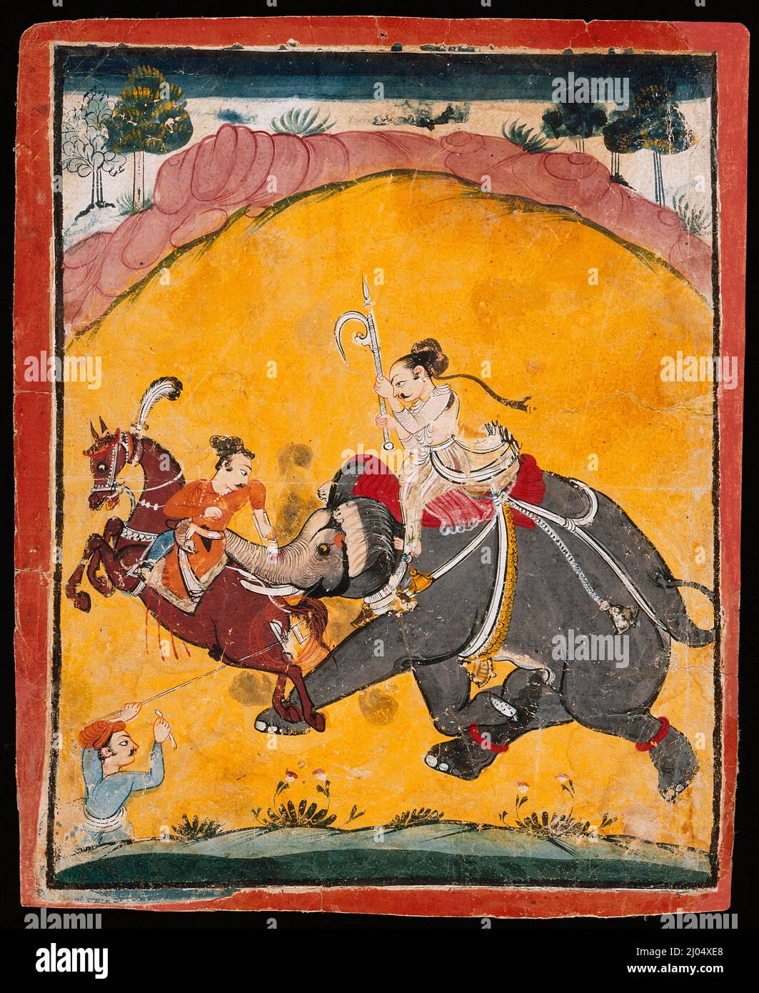 Un éléphant de rampe (Recto), figure femelle (Verso). Inde, Rajasthan, Ajmer, vers 1675. Mises en plan; aquarelles. Aquarelle opaque sur papier Banque D'Images