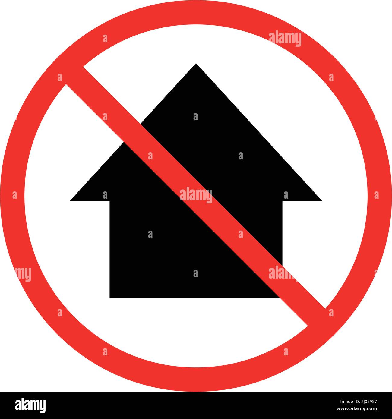 Pas d'intrusion. Silhouette de maison et panneau stop. Vecteur modifiable. Illustration de Vecteur