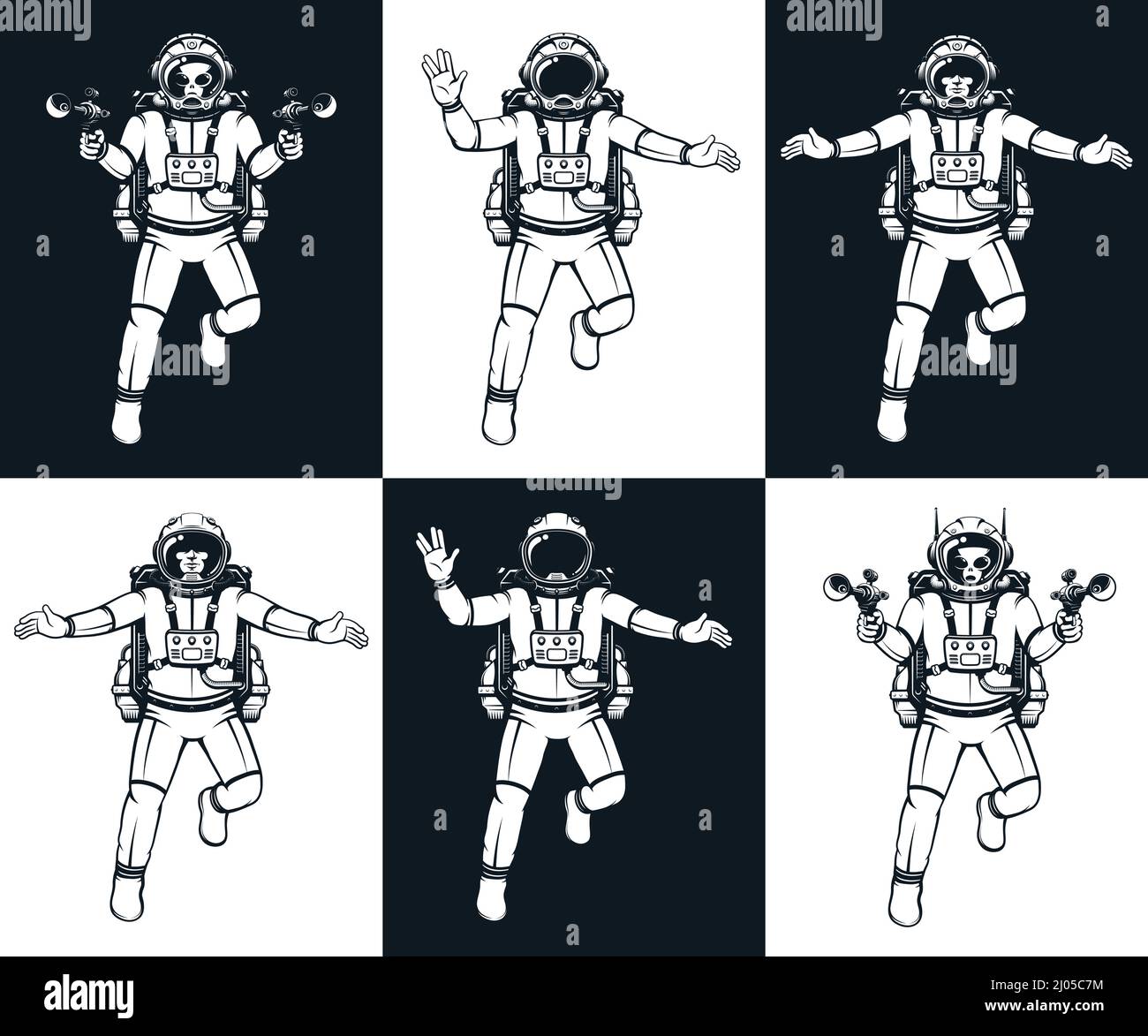 Astronaute dans le style rétro de l'espace Illustration de Vecteur