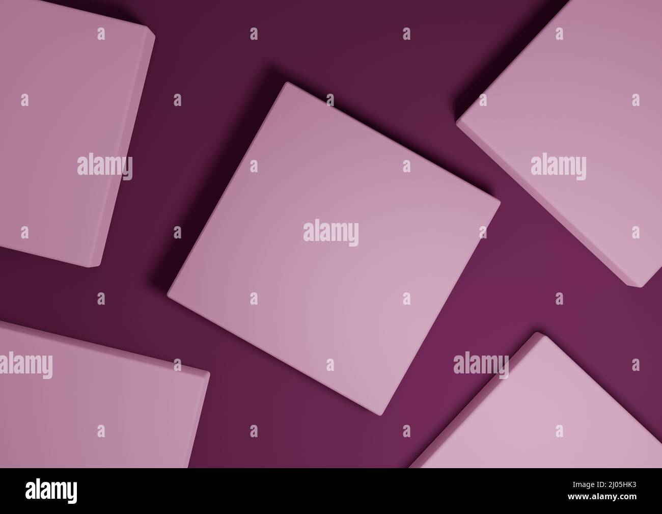 Magenta foncé, violet, 3D rend minimal, simple vue de dessus plat de l'écran d'affichage des produits avec des supports de podium et des formes géométriques Banque D'Images