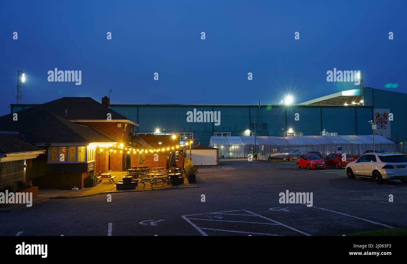 Le Mersey Clipper Pub, à côté du terrain de football de Tranmere Rovers, du parc de Prenton, de Birkenhead et du Wirral. Photo prise en mars 2022. Banque D'Images