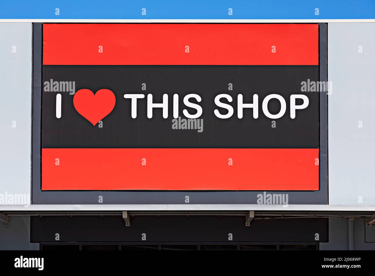 Ballarat Australie / I Love This Shop, situé au centre commercial de Delacombe. Banque D'Images