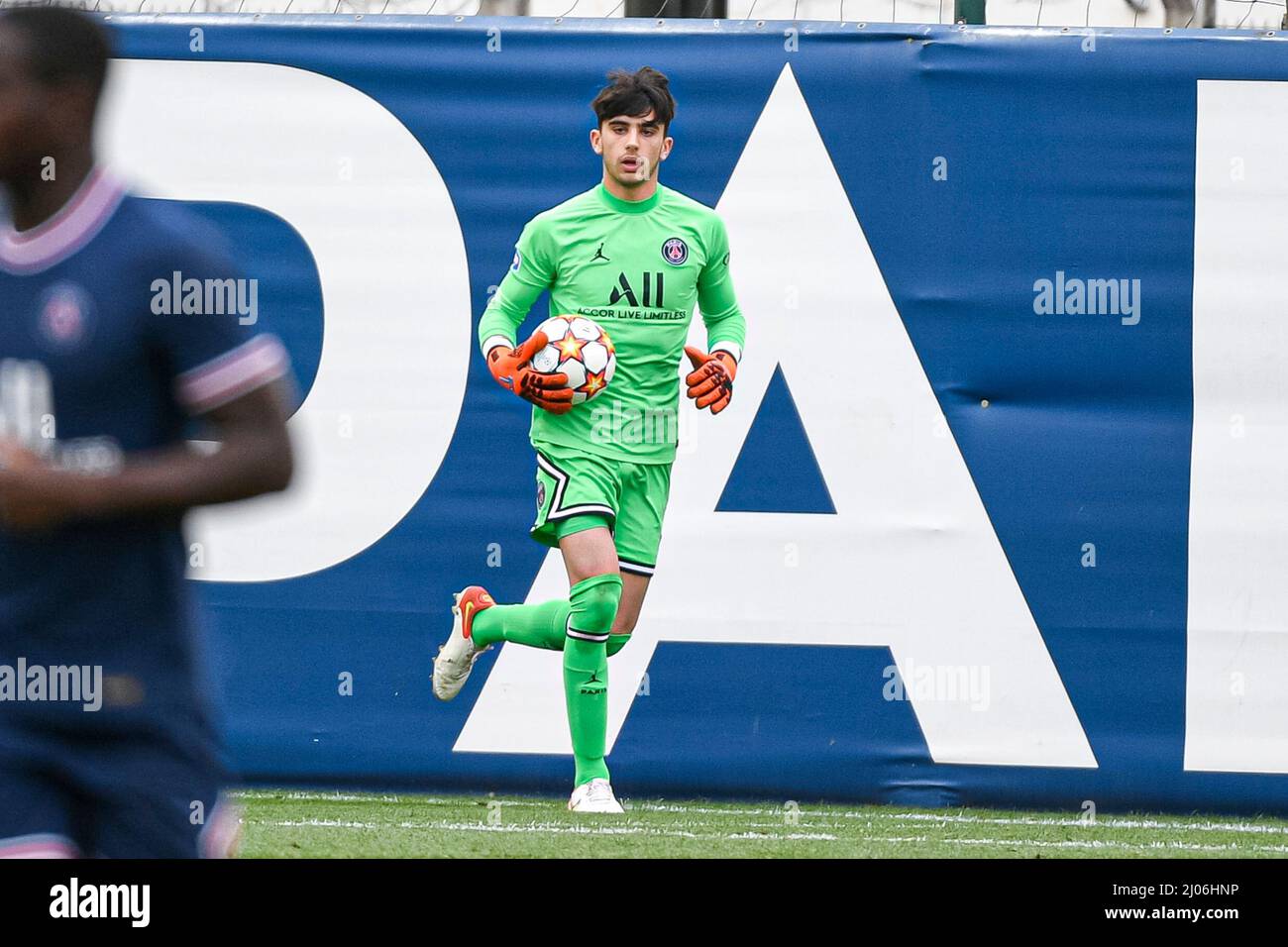 Louis Moise Nascimento Mouquet de PSG lors de la Ligue de la Jeunesse de l'UEFA (U19), quart de finale du match de football entre Paris Saint-Germain (PSG) et RB Salzburg (FC) le 16 mars 2022 au stade Georges Lefevre à Saint-Germain-en-Laye, France - photo Victor Joly / DPPI Banque D'Images