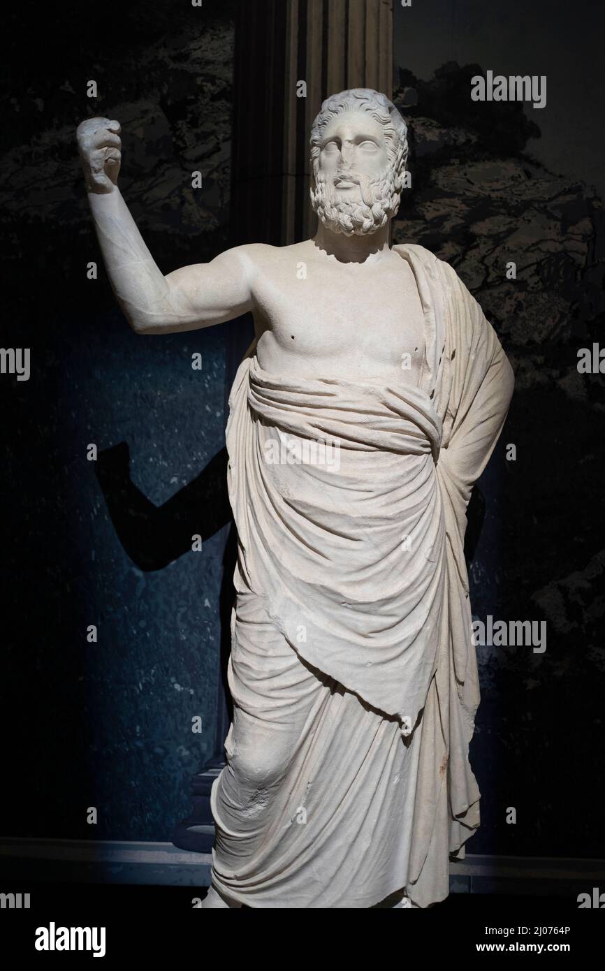 Statue de Zeus Ammon (copie d'un original de 4th siècle avant notre ère) de la ville ancienne de Pergame, 2nd siècle avant notre ère. Musée archéologique d'Istanbul, Turquie. Banque D'Images