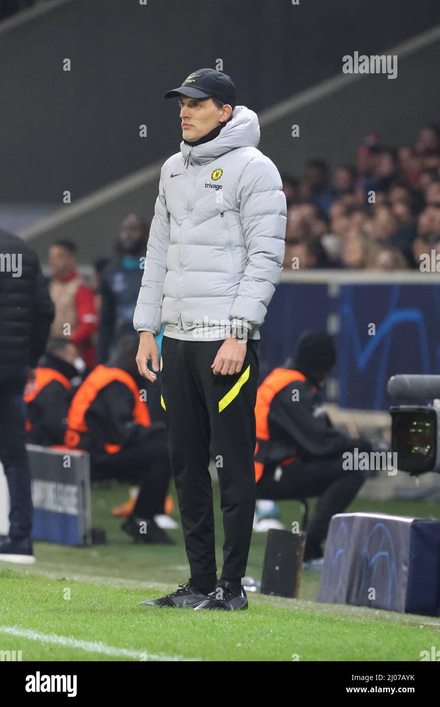 Thomas Tuchel entraîne Chelsea pendant la Ligue des champions de l'UEFA, ronde de 16, match de football à 2nd jambes entre le LOSC Lille et Chelsea le 16 mars 2022 au stade Pierre Mauroy à Villeneuve-d'Ascq, France - photo: Laurent Sanson/DPPI/LiveMedia Banque D'Images