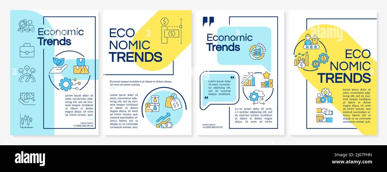 Modèle de brochure bleu et jaune sur les tendances économiques Illustration de Vecteur