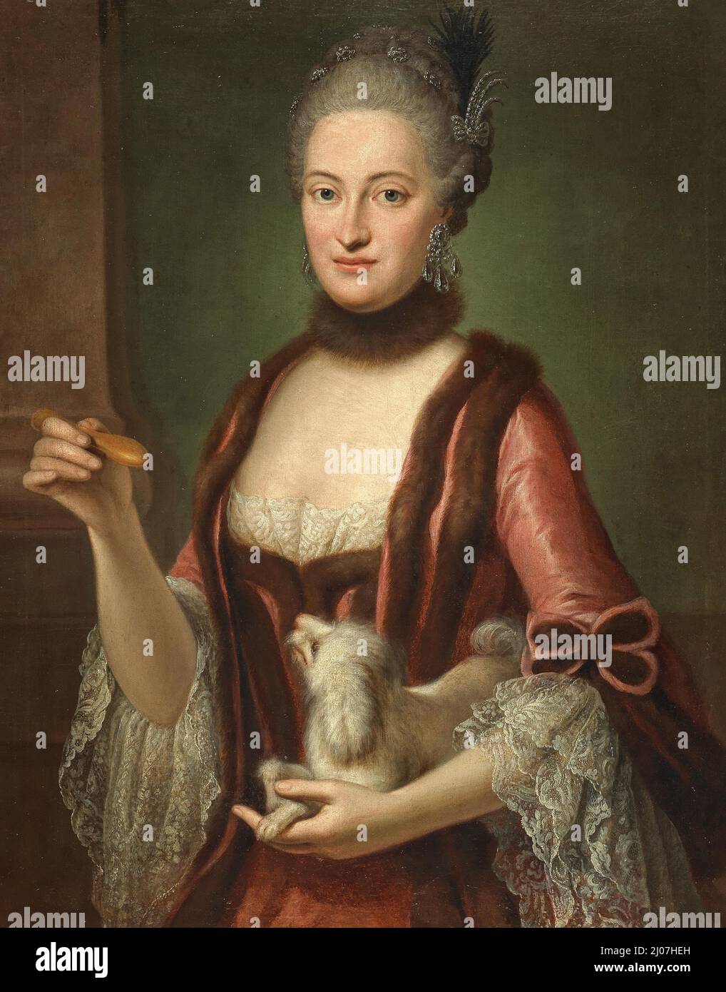 Maria Kunigunde de Saxe (1740-1826), Princesse-Abbesse d'Essen et Thorn, avec un chien de tour. Musée : COLLECTION PRIVÉE. Auteur: GEORGE DESMAREES. Banque D'Images