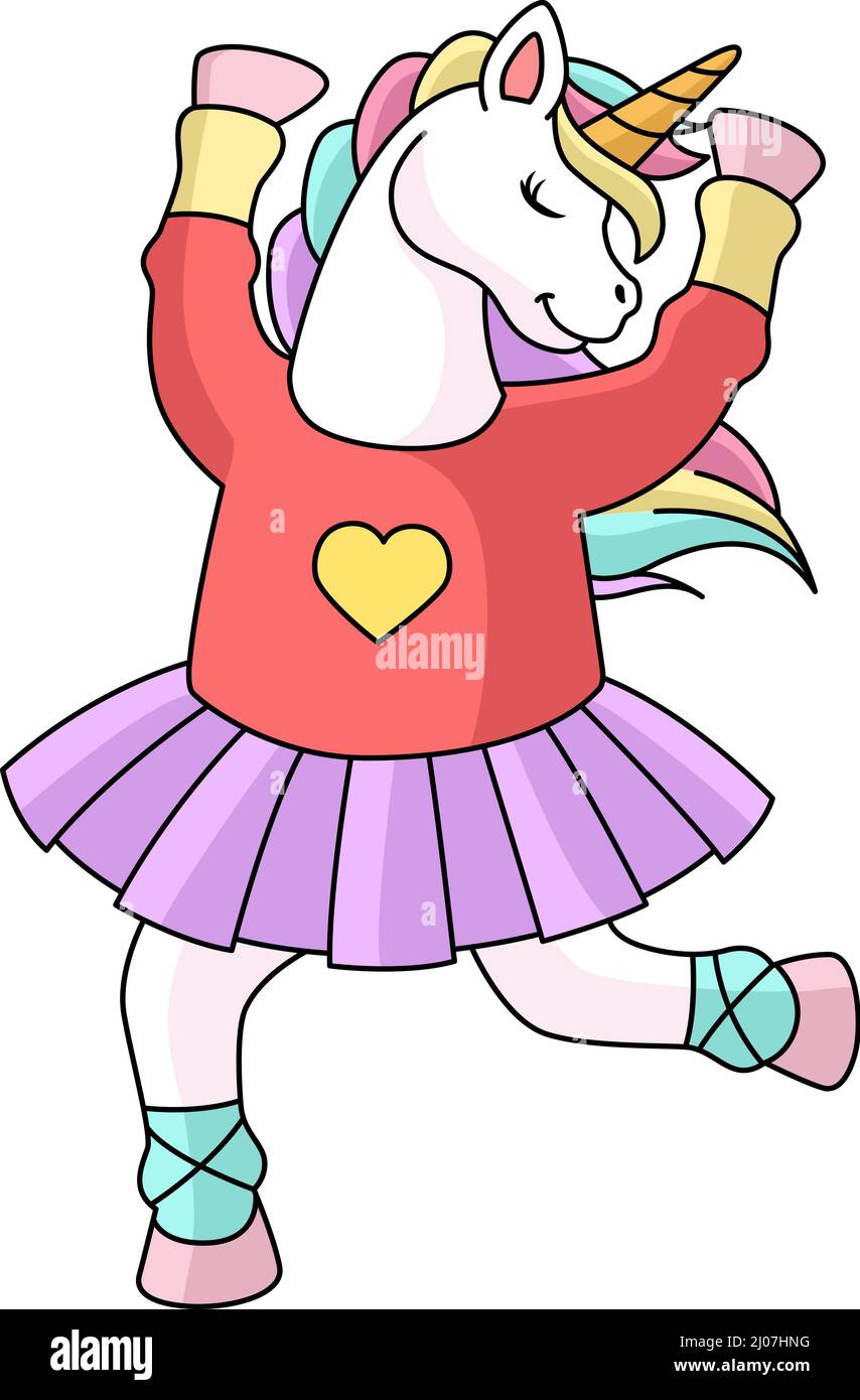 UNICORN Ballerina Dancing Cartoon Clipart Illustration de Vecteur