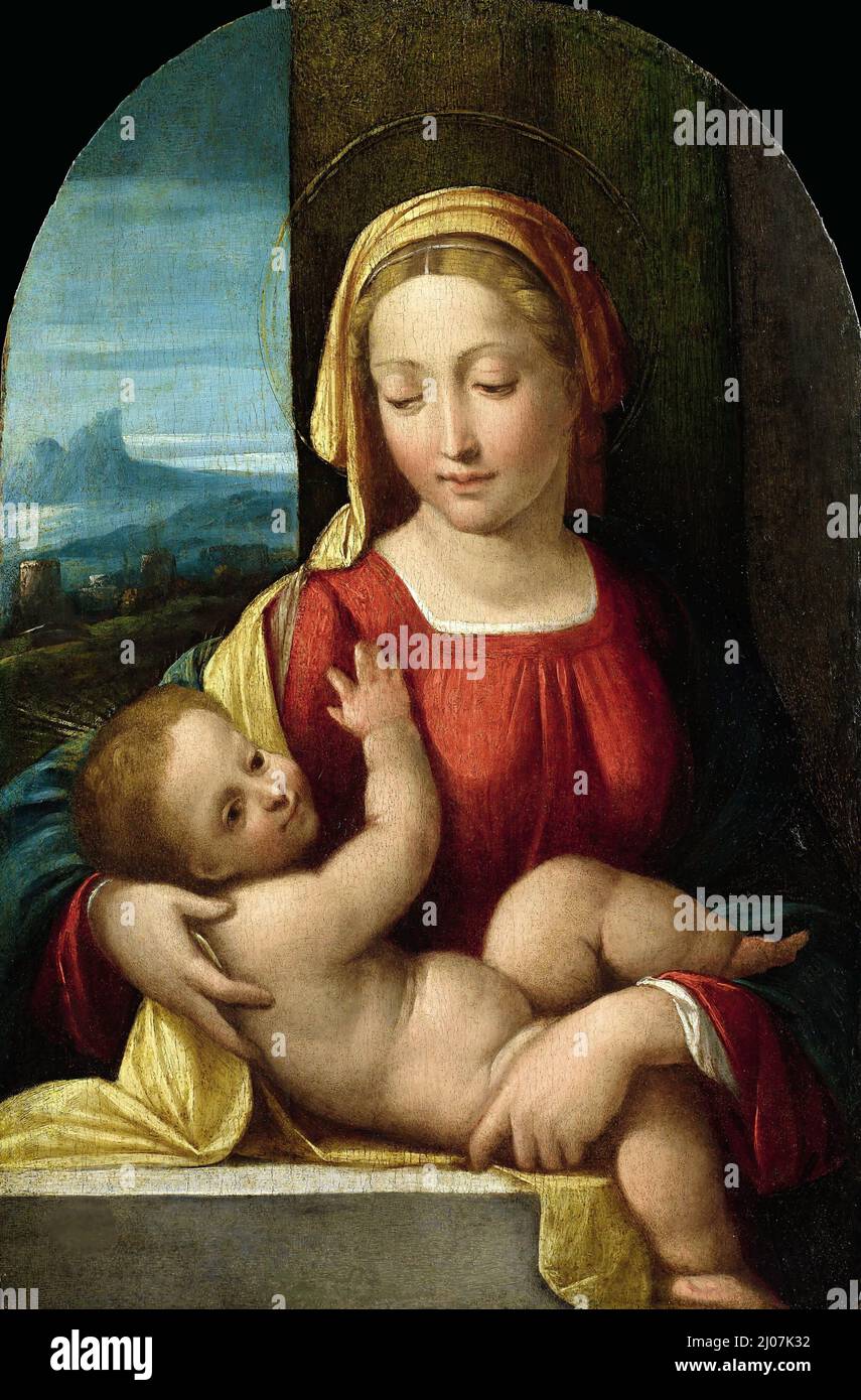 Vierge et enfant. Musée: Accademia Carrara, Bergame. Auteur: Benvenuto Tisi da Garofalo. Banque D'Images