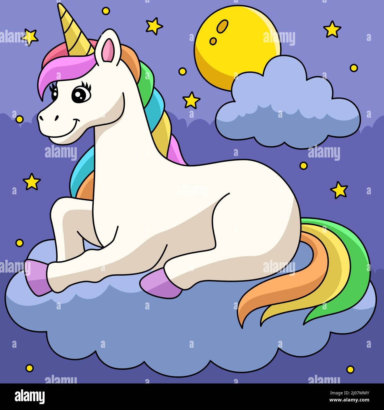 UNICORN pose sur le dessin animé en nuage Illustration de Vecteur