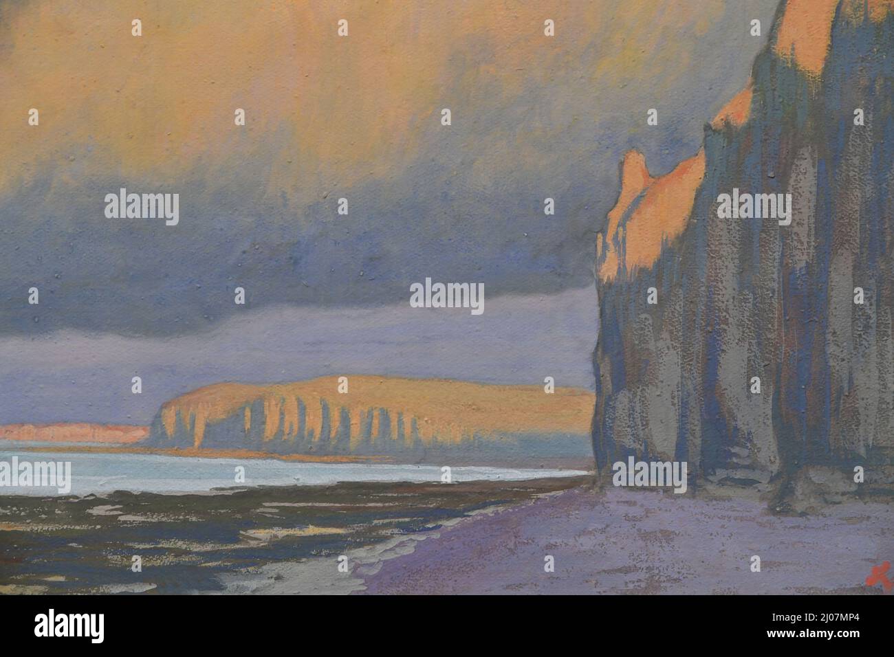 Ciel d'orage. Falaises à Varengeville. Musée : COLLECTION PRIVÉE. Auteur: Jean Francis Auburtin. Banque D'Images