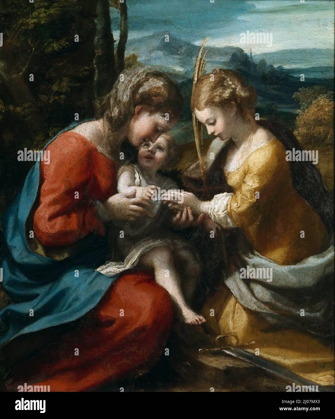 Le mariage mystique de Sainte Catherine. Musée: Museo di Capodimonte, Naples. AUTEUR: ANTONIO DA CORREGGIO. Banque D'Images