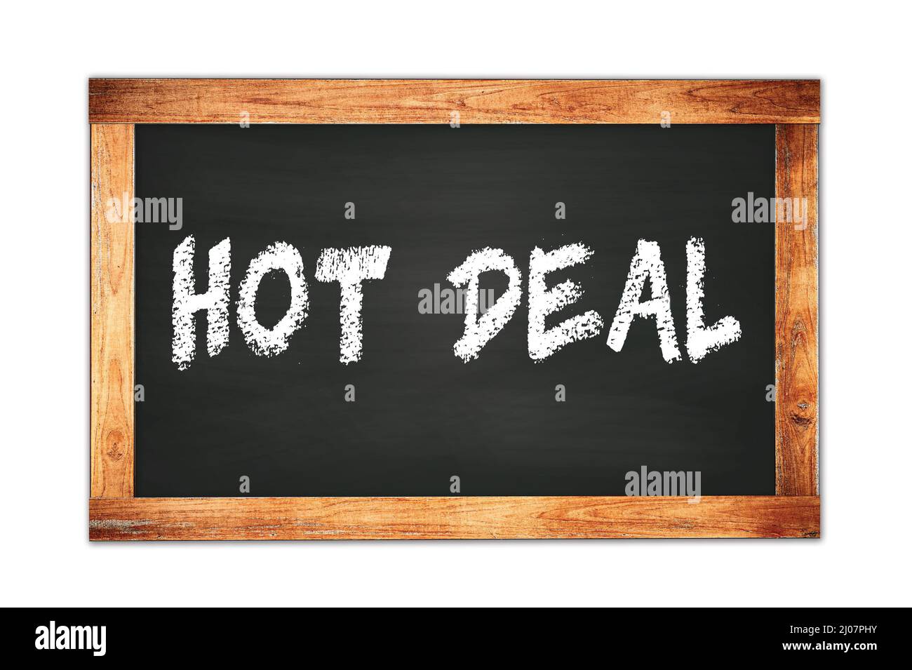 HOT DEAL texte écrit sur noir cadre en bois école tableau noir. Banque D'Images