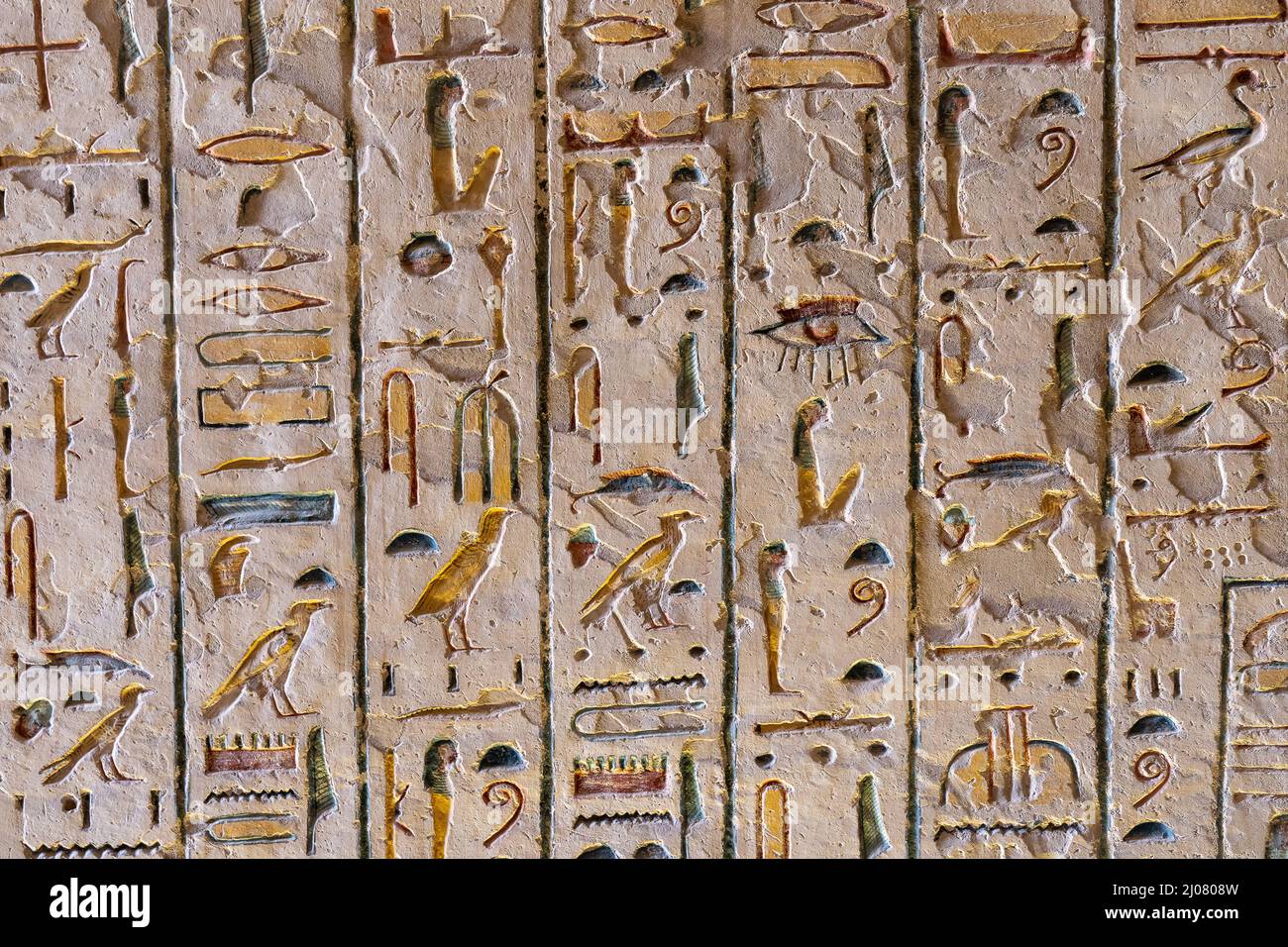 Images anciennes de l'egypte couleur et hiéroglyphes sur le mur Banque D'Images