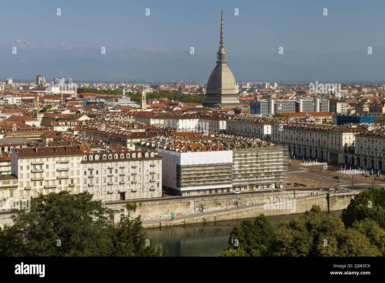 Vue sur Turin depuis Monte dei Cappuccini, Italie. Banque D'Images