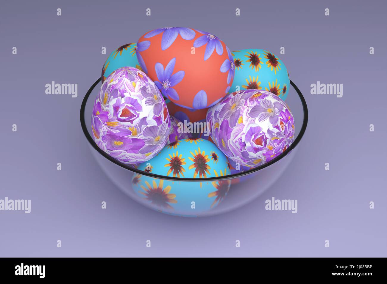 Bol en verre avec œufs de Pâques. 3D rendu. Banque D'Images