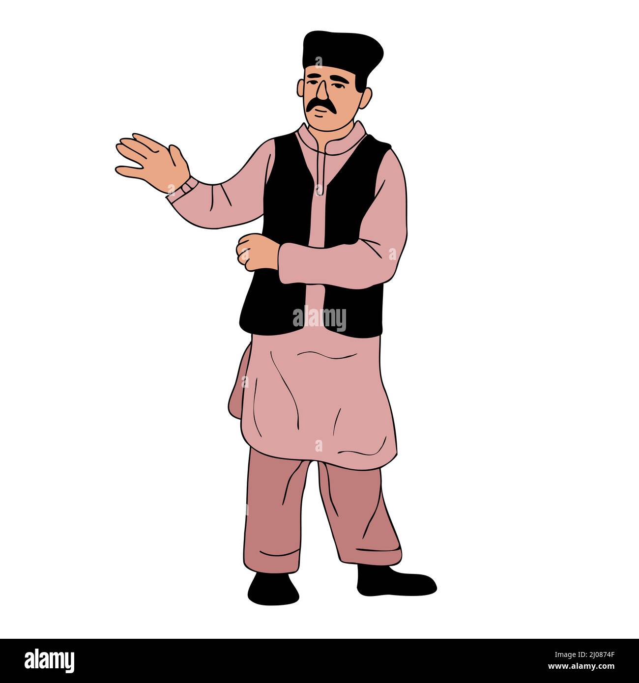 Homme portant la robe nationale du Pakistan. Shalwar kameez et Sherwani, illustration vectorielle de portrait de l'homme musulman en vue de face Illustration de Vecteur