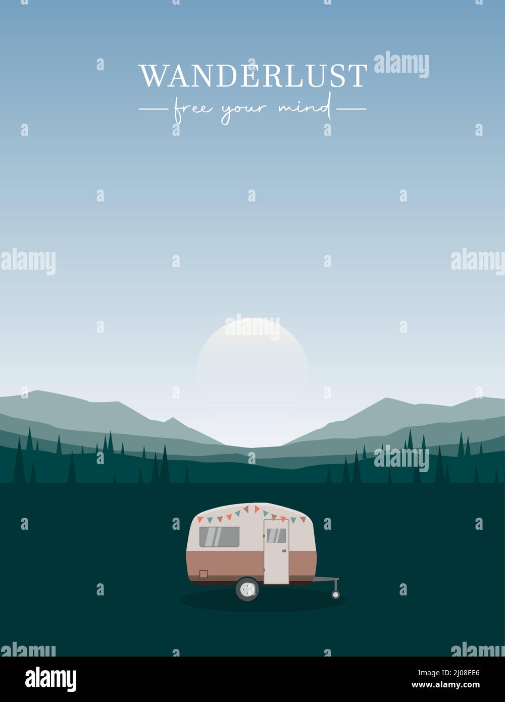 aventure de camping de wanderlust dans le désert avec camping-car Illustration de Vecteur