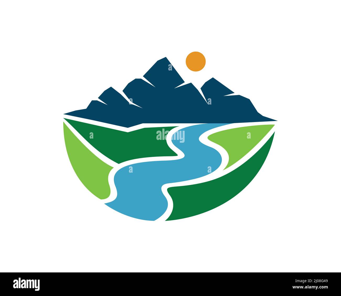 Vallée, rivière, falaise, montagne et paysage Illustration de Vecteur