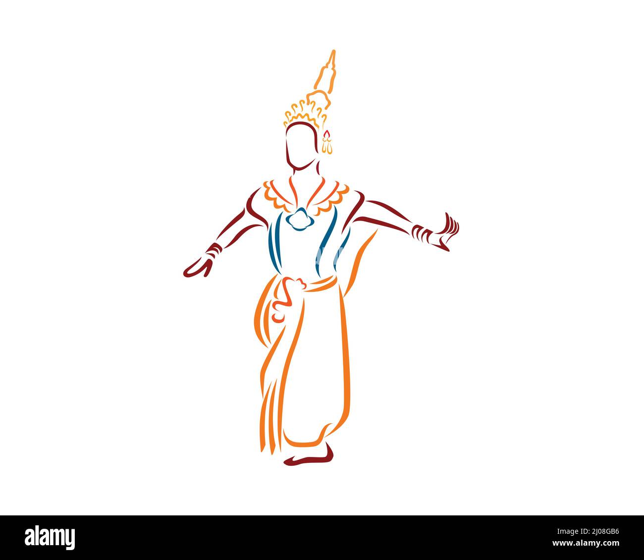 Danse thaïlandaise traditionnelle avec une silhouette de danseuse thaïlandaise Illustration de Vecteur