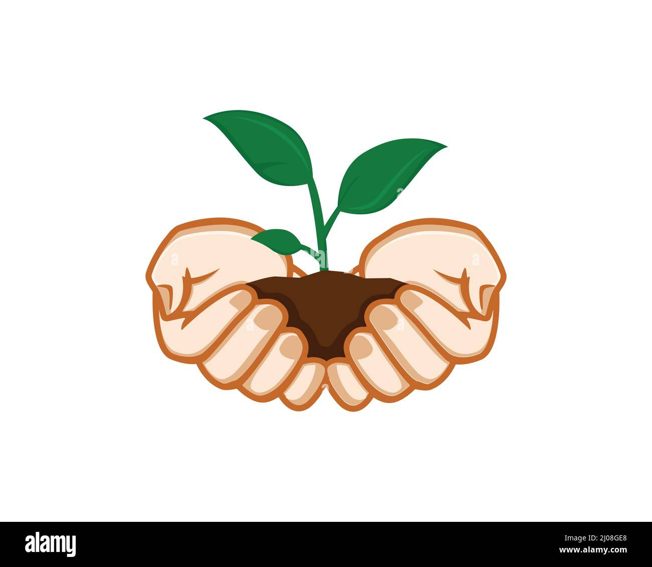 Green plants Sustainability Illustration et symbole de problème environnemental avec les mains tenant une minuscule plante Illustration de Vecteur