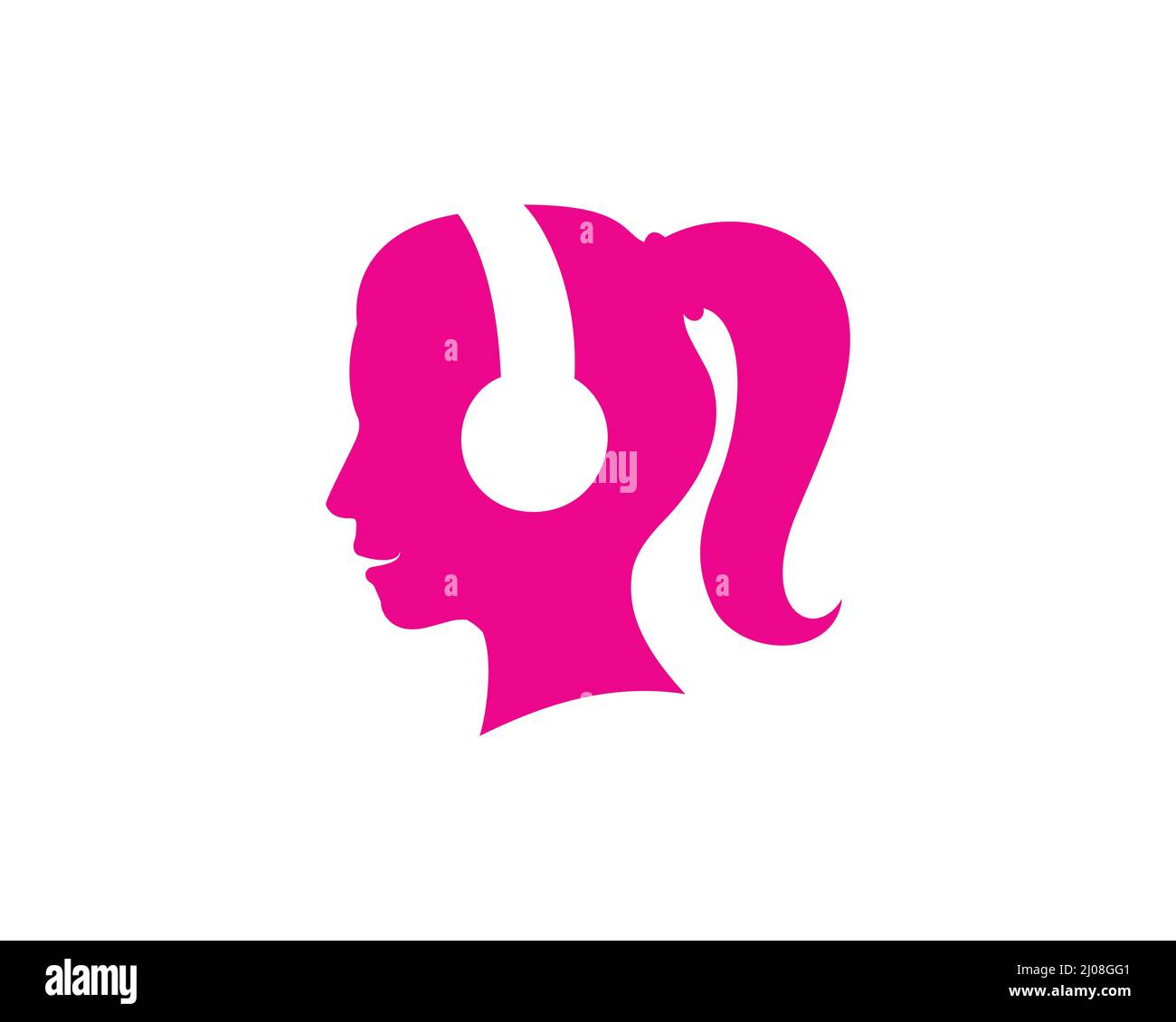 Une femme portant un casque d'écoute pour écouter de la musique et sourire Illustration de Vecteur