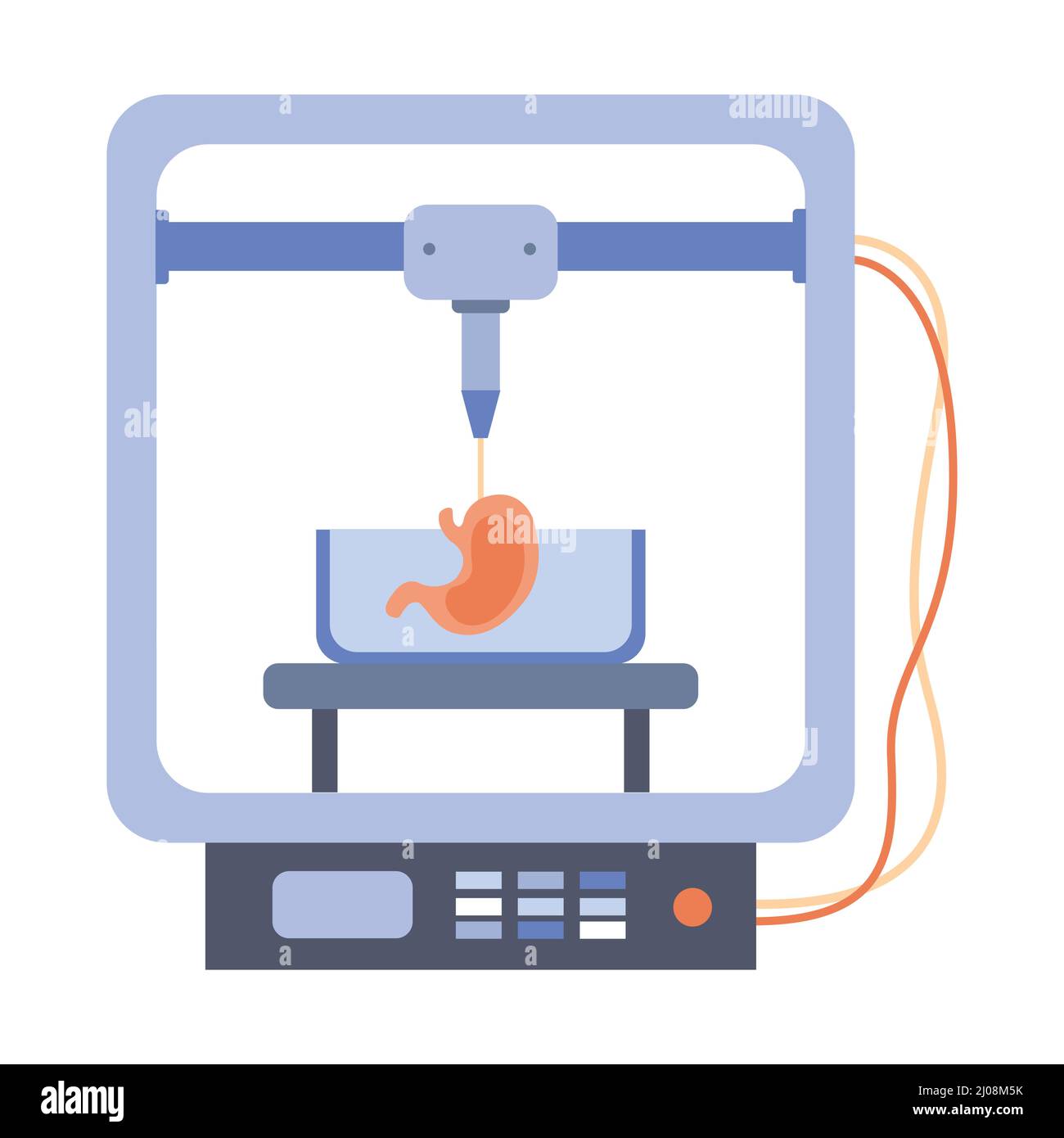 Impression de bioprinter estomac. Impression médicale 3D. Machine robotique d'impression d'organe humain. Création d'organes internes pour la transplantation. Innovation impla Illustration de Vecteur