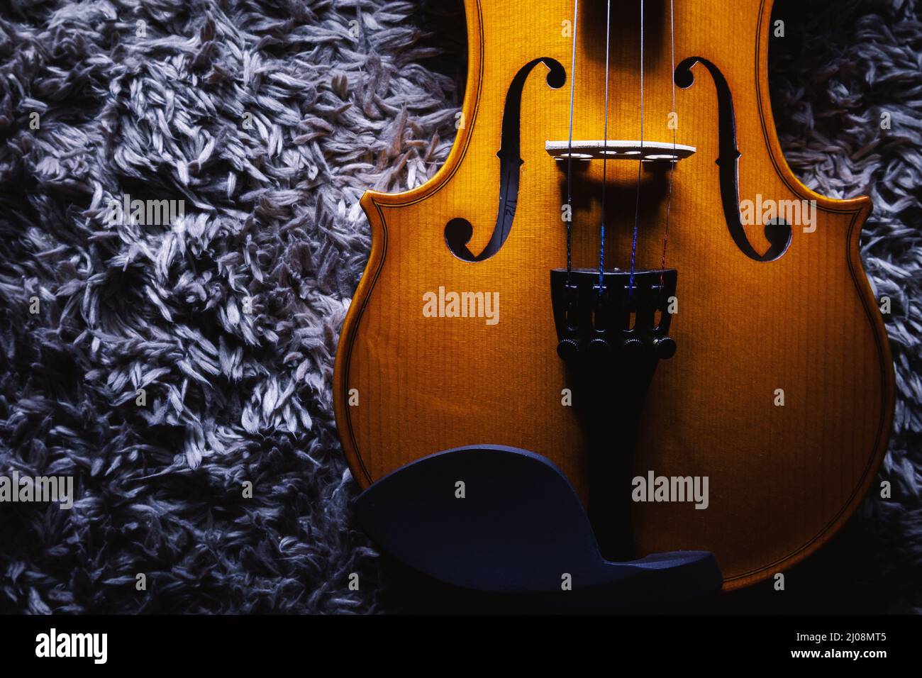 Gros plan sur petit violon, demi-taille, détails. Banque D'Images
