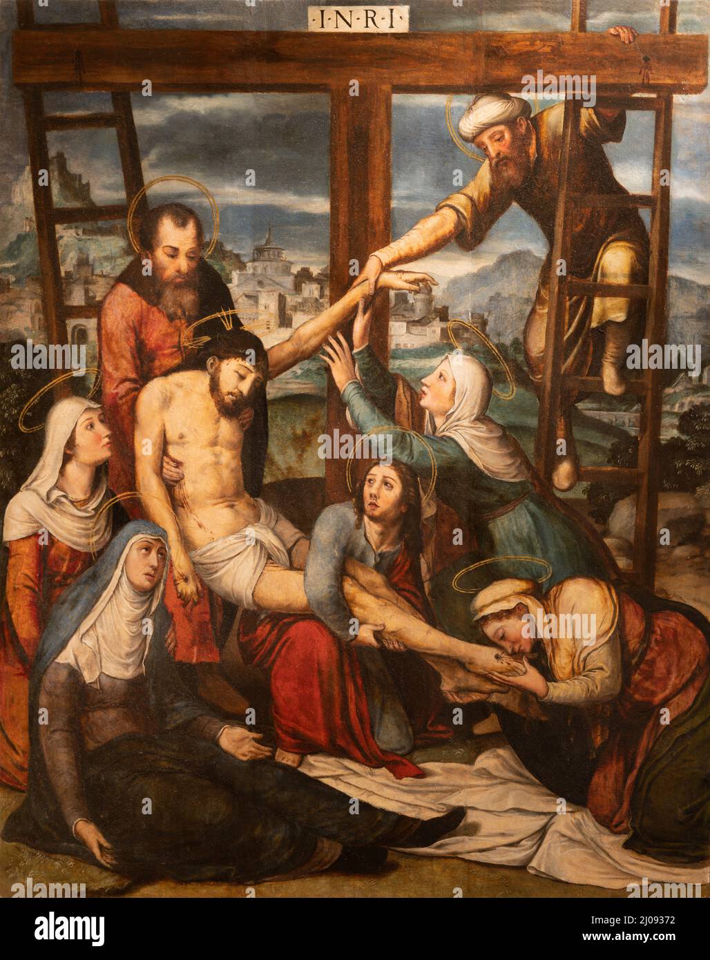 VALENCE, ESPAGNE - 14 FÉVRIER 2022 : la peinture Renaissance de la déposition de la croix dans la cathédrale par Juan de Juanes à partir de 16. Cent. Banque D'Images