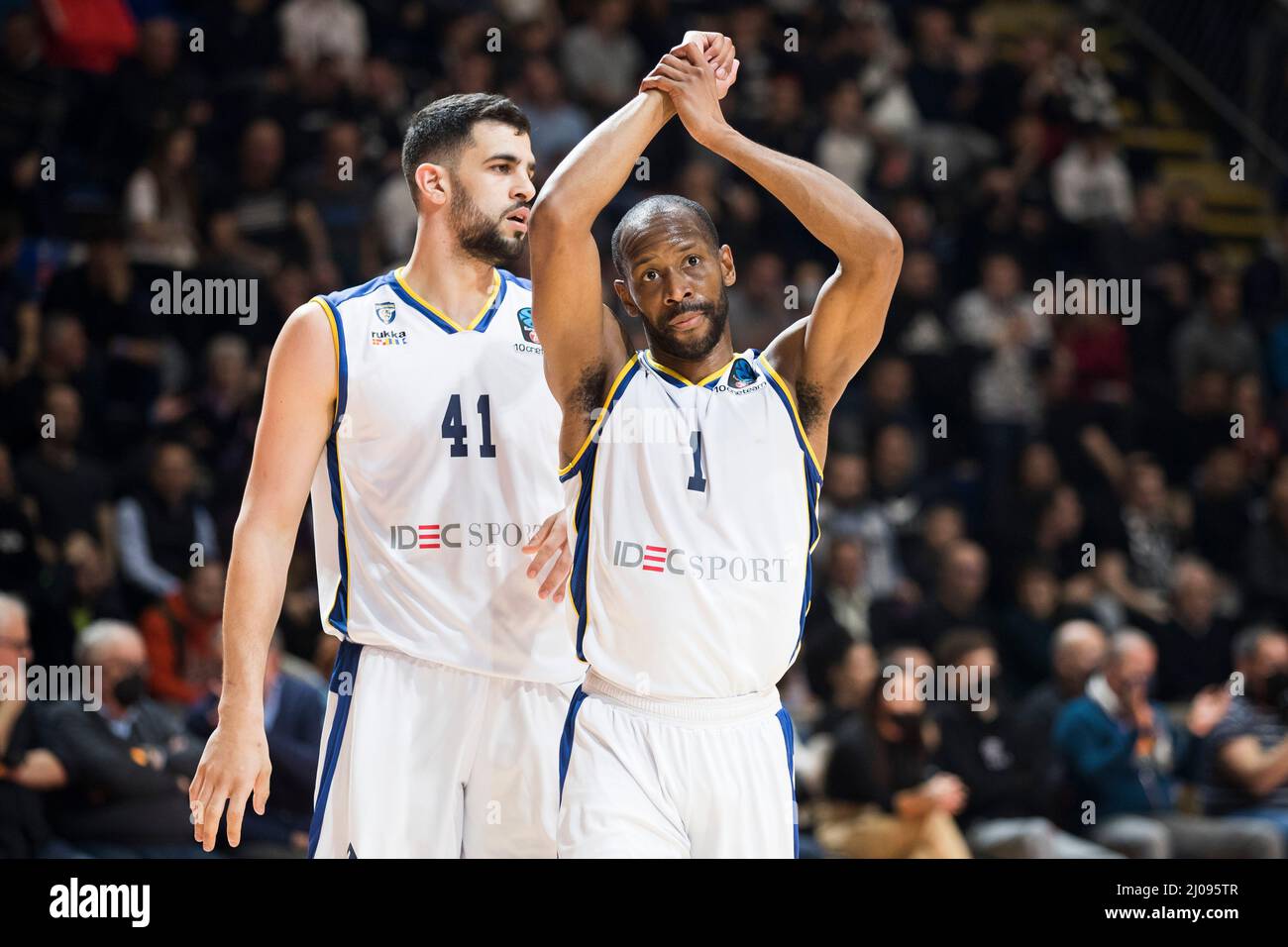 Belgrade, Serbie, 16th mars 2022. Will Cummings of Boulogne Metropolitans 92 réagit lors du match de basketball Eurocup entre Partizan NIS Belgrade et Boulogne Metropolitans 92 à Belgrade, Serbie. 16 mars 2022. Crédit : Nikola Krstic/Alay Banque D'Images