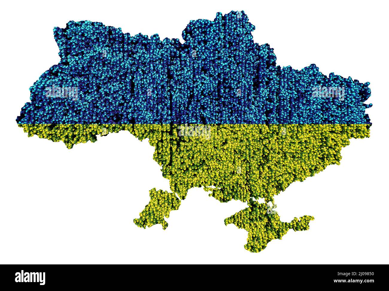 Carte de l'Ukraine avec texture de champ de tournesol et couleurs de drapeau Banque D'Images