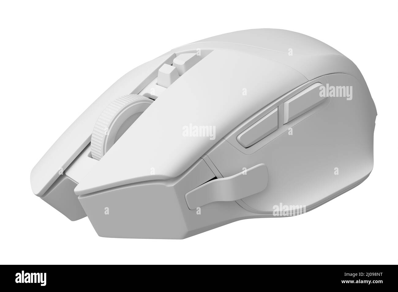 Souris d'ordinateur de jeu sans fil moderne sur un tapis professionnel isolé sur un arrière-plan blanc monochrome. 3d rendu de l'équipement de diffusion en direct pour les jeux sur le cloud a Banque D'Images
