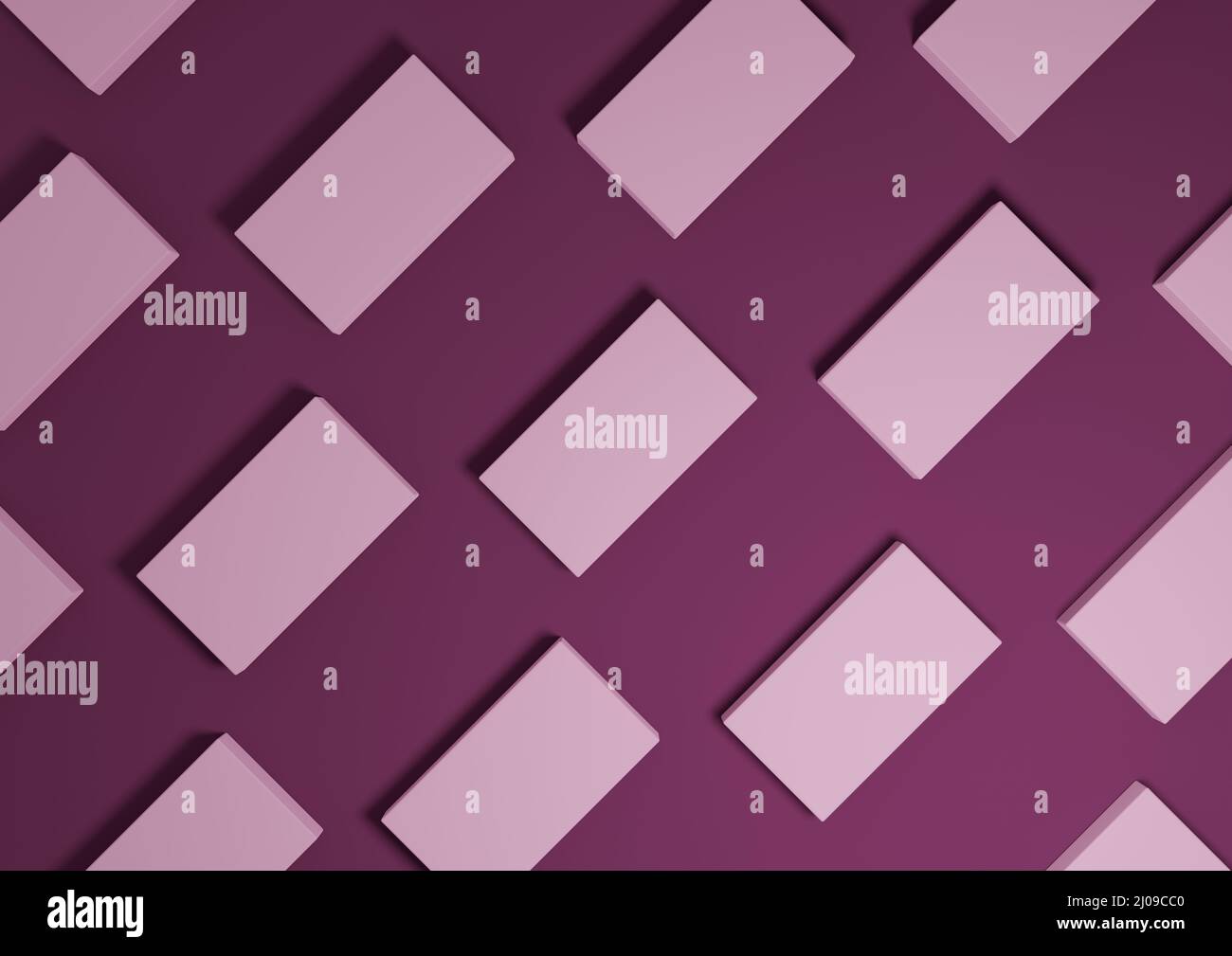 Magenta foncé, violet, 3D rendu minimal, simple, moderne vue du dessus écran plat produit de dessus de fond avec des supports carrés répétitifs dans un pat Banque D'Images